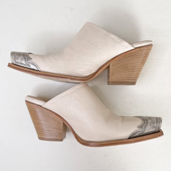 Free People Cream Leather Brayden Western Mule in Bone Cowboy Size 37.5 US 7.5 - Picture 9 of 10